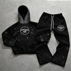 Conjunto de Sudadera con Capucha y Pantalones de Chándal Personalizados con Pedrería para Mujer, Ropa Urbana Personalizada de Dos Piezas, Venta al Por Mayor OEM ODM - Product Image 1