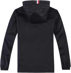 Men's Waterproof Hooded Windbreaker <b>Rain</b> <b>Jacket</b> Solid Color Casual Zipper Front Black Polyester Spring Outdoor Wear - Product Image 4