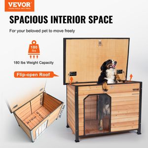 Medio-grande casa per cani all'aperto con pavimento sopraelevato impermeabile Anti-morso legno e ferro telaio tetto aperto Design per animali domestici - Product Image 2