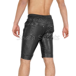 กางเกงขาสั้นหนังแกะแท้สำหรับผู้ชาย ปรับขนาดเอวได้ ลายเคลือบ OEM กางเกงขาสั้นหนังแยกชิ้นสำหรับใส่ลำลองและกิจกรรมกลางแจ้ง - Product Image 5