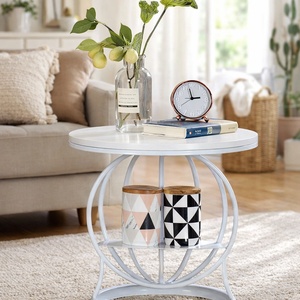 Table d'appoint industrielle en fer forgé avec plateau en pierre, petite table de rangement de chevet, table à thé moderne, table de cocktail pour salon - Product Image 2