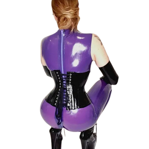 Combinaison moulante sans manches à col roulé en PU violet pour femme, taille haute, longueur intégrale, style clubwear avec détail corset - Product Image 6
