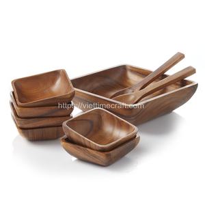 Customized Design and Price Combo Salad/Serving <b>Bowl</b> With Salad Hands, Made of Acacia Utensils MOQ Low Vietnam - Product Image 4