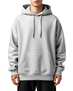 Sweat-shirt à capuche unisexe surdimensionné en coton gris uni, tissu molletonné français, pull décontracté avec poche avant, vêtement d'automne - Product Image 2