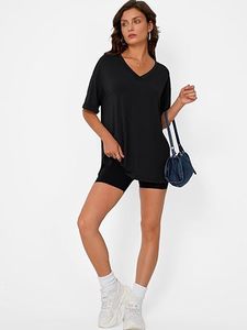 T-shirt oversize à col rond en tissu respirant et écologique, imprimé, idéal pour l'été, la gym, les tenues décontractées et la maison - Product Image 5