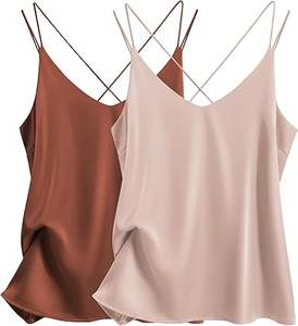 เสื้อกล้ามสายเดี่ยวผ้าซาตินไหมสำหรับผู้หญิง สไตล์ลำลองฤดูร้อน คอวี เซ็กซี่ สายไขว้หลัง - Product Image 5