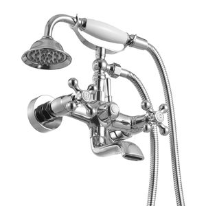Robinet de baignoire à pattes vintage en chrome poli, avec douchette murale et finition brossée - Product Image 1