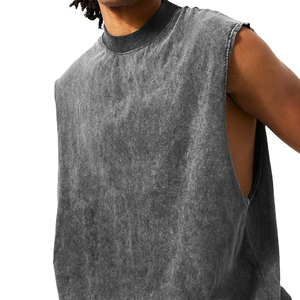 Débardeur sans manches pour homme, col rond, couleur unie, coton lavé, coupe décontractée, gris - Product Image 2