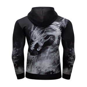 Sweat-shirt à capuche noir pour homme avec imprimé fumée blanche, coupe ajustée, pull décontracté respirant en polyester tricoté, idéal pour l'automne - Product Image 2