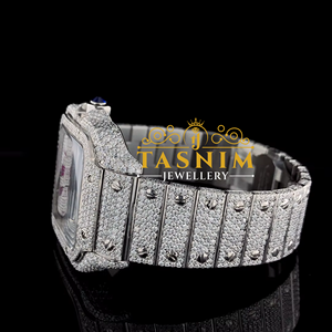 Reloj de Pulsera Deportivo y Elegante para Hombre con Diamantes Moissanite VVS, Cuadrado, de Cuarzo, con Números Romanos, Chapado en Oro Blanco, Acero Inoxidable, Simple - Product Image 3