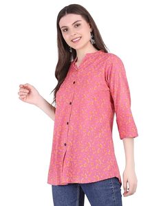 Chemise décontractée SAZU en coton et rayonne imprimée pour femme, coupe régulière, tissu léger et doux, boutonnée, haut imprimé tendance - Product Image 5