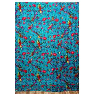 Elegante colcha india con estampado floral, tejido Kantha, de algodón orgánico azul, hecha a mano, tamaño Queen, de alta calidad. - Product Image 1