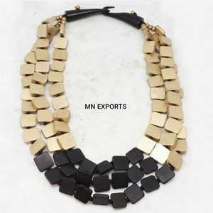 Natural Wood Durable <b>Square</b> Handicraft Handmade Beads Necklace Modern Classic Design for Girls Parties Use by MN EXPORTS - Product Image 1