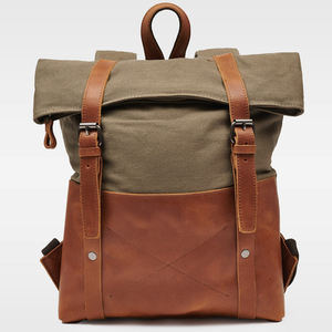 <b>Leather</b> Canvas Genuine <b>Leather</b> Fashion Waterproof <b>Backpack</b> Casual Style Travel School <b>Laptop</b> Zipper Closure Custom Logo LCB-0024 - Product Image 5