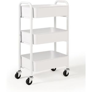 Carrello portaoggetti in metallo a 3 ripiani compatto e mobile, con ruote, per cucina o sotto scrivania, bianco - Product Image 2