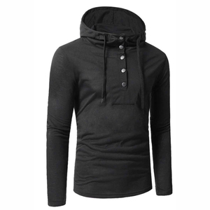 Camiseta de Manga Larga con Capucha para Hombre, Color Sólido, Cierre de Botones, Corte Ajustado, Informal, Tejido de Punto, Algodón, Otoño 2026 - Product Image 5