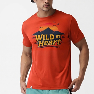 Camiseta Deportiva de Manga Corta con Cuello Redondo para Hombre Wild At Heart, de Secado Rápido, con Estampado Rojo, Corte Casual - Product Image 1