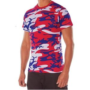 T-shirt pour homme à manches courtes, imprimé camouflage rouge, bleu et blanc, coupe ajustée, col rond, décontracté, respirant, en polyester tricoté - Product Image 6