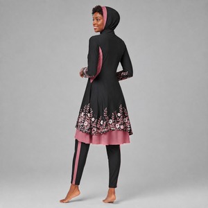 Nouvel ensemble de burkini modeste 4 pièces pour femmes musulmanes – Maillot de bain confortable à manches longues, hijab intégré, couvrance totale, style sportif islamique - Product Image 3