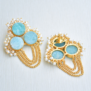 Wholesale Brass Drop <b>Earrings</b> Bulk Natural Semi Precious Stone Satin Brass Finish Unique Designer Pattern High Quality Export - Product Image 4