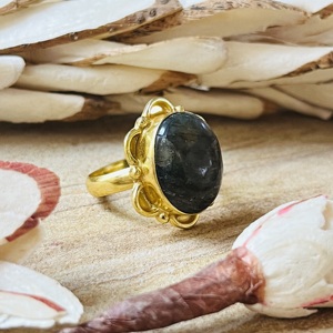 Fast Moving Labradorite <b>Rings</b> Boho Brass <b>Rings</b> Women 18k <b>Gold</b> Plated Floral Shield <b>Cocktail</b> Statement <b>Ring</b> For Wholesale/OEM/ODM - Product Image 5