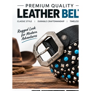 Premium Quality <b>Belt</b> with Turquoise Studs and Alloy Buckle Classic <b>Vintage</b> Style Solid Pattern for Men Casual Wear - Product Image 1