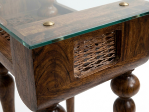 Modern Rosewood <b>Console</b> <b>Table</b> with Tempered Glass Top and <b>Storage</b> Drawer for Living Room Furniture - Product Image 2