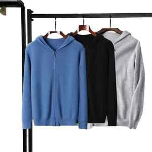 Cardigan en cachemire de haute qualité pour homme, tricoté, avec capuche, pour l'automne, OEM - Product Image 6