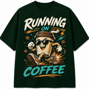 เสื้อยืดแขนยาวคอกลมสีดำพิมพ์ลายการ์ตูนกาแฟสำหรับผู้ชาย ทรงหลวม สวมใส่สบาย ผลิตจากผ้าเจอร์ซีย์คอตตอน 100% - Product Image 1