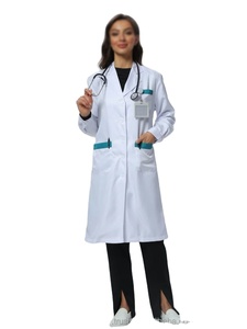 Blouse de travail pour femmes médecins, manches longues, blanche, à boucle simple, tissée, respirante, confortable, blouse de laboratoire médicale, usage hospitalier - Product Image 4