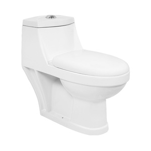 Ensemble de salle de bain KING Brand, design moderne, sanitaires blancs, WC monobloc à siphon en S, montage au sol, siège de toilette en céramique - Product Image 1