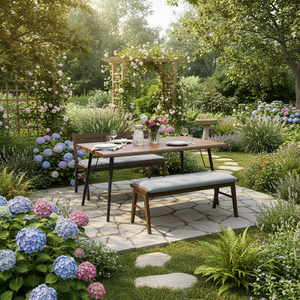 High Wooden Garden <b>Set</b> Cushioned Patio <b>Table</b> <b>and</b> <b>Bench</b> with Chairs Certified Made in Vietnam OEM Product Traditional Vietnamese - Product Image 2