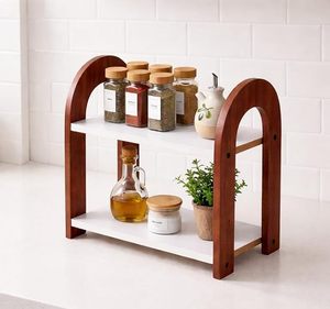 2 Tier <b>Kitchen</b> Counter Organizer, Wooden <b>Kitchen</b> Organizer Rack for Spices & <b>Storage</b>, <b>Kitchen</b> Shelf Organiser Stand. - Product Image 1