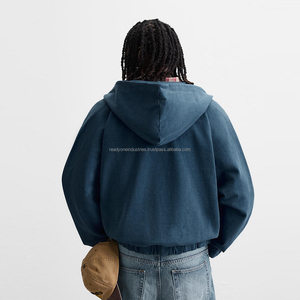 Sudadera con capucha 420 Gsm informal con cremallera completa para hombre 100% algodón personalizado para estampado de hojaldre bordado estampado Digital teñido liso para invierno - Product Image 5