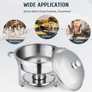 Juego de 6 recipientes redondos para buffet de acero inoxidable de 6Qt con tapa de vidrio al mejor precio. - Product Image 5