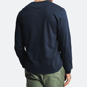 Camiseta de Manga Larga para Hombre, de Algodón, Color Sólido, Estilo Jersey, Corte Regular, Azul Marino - Product Image 4