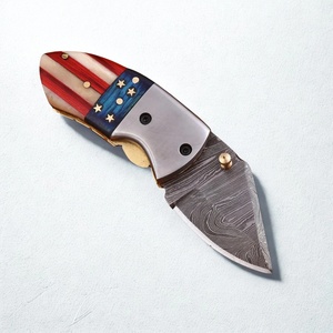 Nouveau couteau pliant de poche en acier Damas premium, manche drapeau américain, verrouillage Liner Lock Damas Booster, DIY OEM - Product Image 1