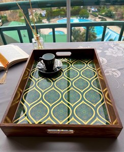 Bandeja de Almacenamiento Rectangular de Madera, Diseño Moderno y Lujoso, Acabado Lacado Verde Dorado, Uso en Cocina, de Una Sola Capa, Apta para Lavavajillas - Product Image 3