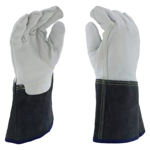 Gants de soudage en cuir avec manchette noire intégrée, doublure en coton pour le pouce, résistants aux éclaboussures de métal fondu pour le soudage à l'arc - Product Image 1