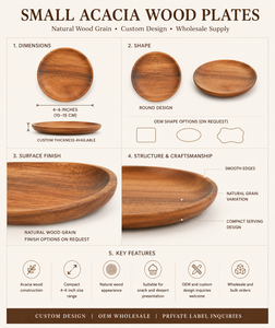 Assiettes en bois d'acacia durables et personnalisées, mini-plats de service de 46 pouces, plateaux à collation, vaisselle de mariage en bois naturel, OEM - Product Image 5