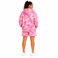 Ensemble de survêtement polaire personnalisé pour femme, motif camouflage, respirant, 100 % coton, avec sweat à capuche et short à poche kangourou, longueur au-dessus du genou