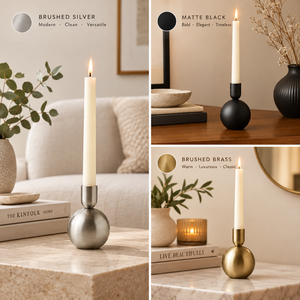 Support de bougie moderne en métal argenté brossé avec base sphérique, chandelier de luxe pour bougies coniques, centre de table en gros - Product Image 4