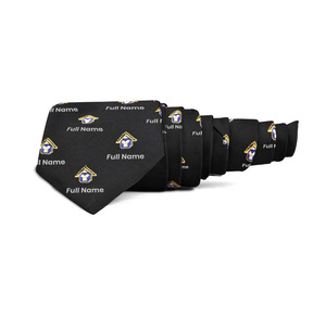 Corbata Formal Masónica de Lujo Past Master, de Poliéster Negro, con Bordado Personalizado y Estampado Floral - Product Image 3