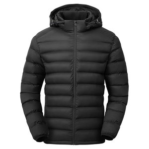 Custom Mens Lightweight Puffer Jacket Water Resistant <b>Quilted</b> Coat Detachable Hood Travel Hiking Skiing OEM Branding - Product Image 1
