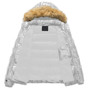 Veste matelassée argentée pour homme avec capuche en fourrure de renard, coupe-vent, hiver, décontractée, col montant, fermeture éclair, coupe régulière - Product Image 3