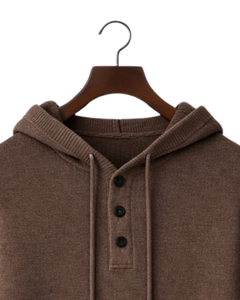 Sudadera con Capucha Tejida Marrón Personalizada para Hombre, con Tres Botones, Mezcla de Algodón Suave, Cálida, Informal, para Invierno, Estilo Urbano, Personalizada OEM - Product Image 4