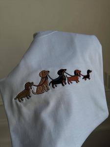 White Cotton <b>T</b> <b>Shirt</b> Embroidered Multiple <b>Dogs</b> Graphic Women Short Sleeve Summer Casual Base Layer Streetwear Apparel - Product Image 1