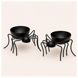 Set of 2 Spooky Black Metal Spider Bowls Multi-purpose Halloween Candy Dish Goth <b>Tealight</b> Candle Holder & Gothic Party Table - Product Image 3