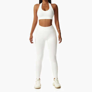 Custom Logo High Waist Women's Gym Sports Wear Seamless Butt Lift Fitness Yoga Set Including Shorts and Bra - Product Image 5