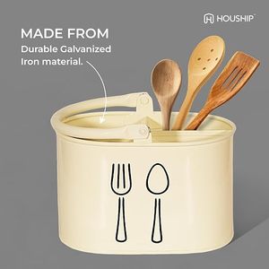 Modern <b>Cutlery</b> <b>Storage</b> Holder with Handle and Dividers in Beige, Mint, Yellow, and Black for Kitchen Use - Product Image 5